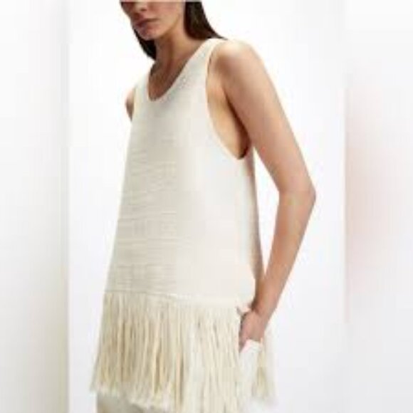 ZARA Fringed Textured Weave Cream Top - Picture 5 of 5
